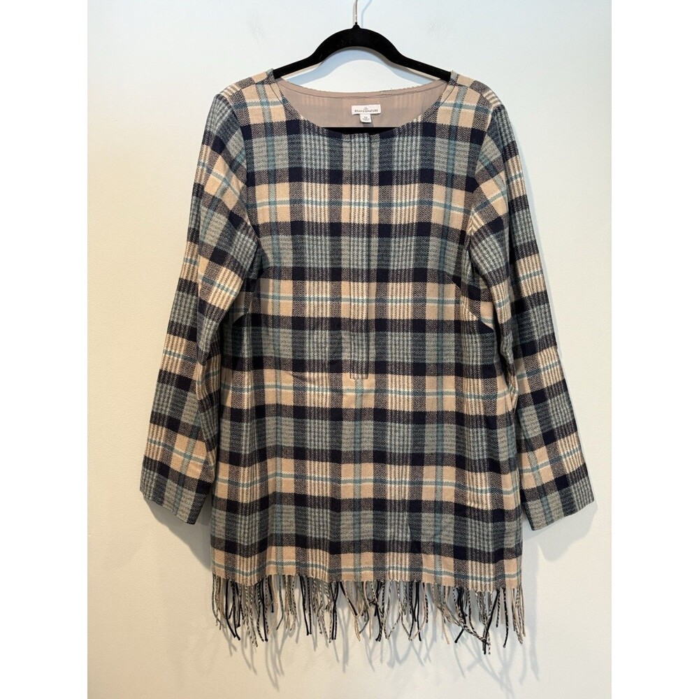 LL Bean Signature Plaid Fringe Dress 12 Lined Wool Zip Quiet Luxury Preppy
